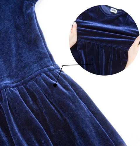 Vista 4 de GAZIAR Vestido largo de terciopelo con bolsillos para niñas, vestido casual de manga larga, vestido de fiesta para vestido de noche, Navidad, boda