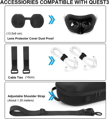 Vista 3 de Funda rígida compatible con Meta Quest 3 versión VR Gaming Headset y controladores táctiles, accesorios Travel VR Quest 3, adecuado para viajes
