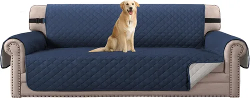 Vista 43 de H.VERSAILTEX Funda de sofá resistente al agua para sofá de 3 cojines, reversible, protector de muebles acolchado con correa elástica, funda de sofá