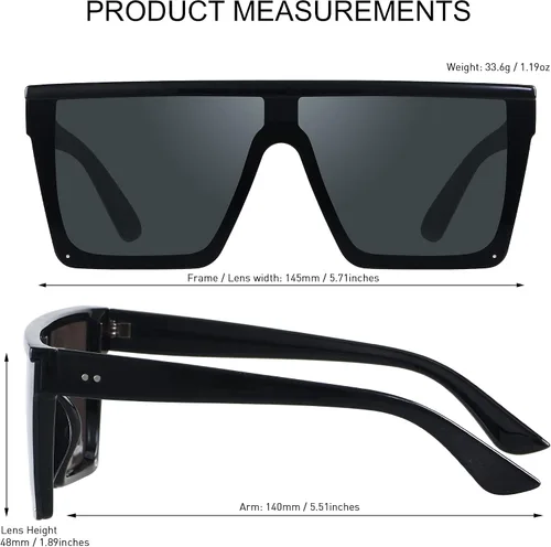 Vista 4 de LYZOIT Lentes de sol cuadrados de gran tamaño para mujeres y hombres, parte superior plana grande, protección UV, sombras sin montura