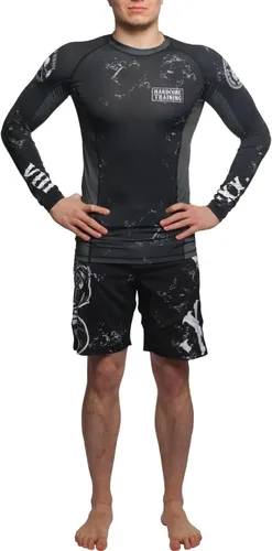 Vista 4 de Hardcore Training Camiseta de compresión para hombre, manga larga, Jiu Jitsu, MMA No-Gi, BJJ apretada, capa base de combate