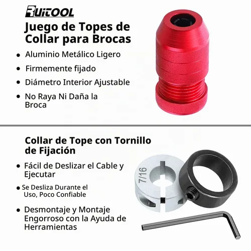 Vista 2 de RUITOOL Juego de tope de profundidad para brocas de taladro, tope de taladro ajustable Rango de tamaño de taladro aplicable 5/64"-3/16