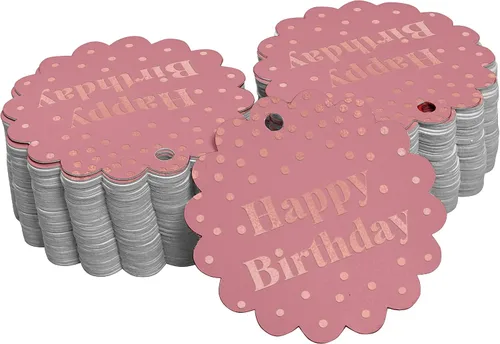 Vista 27 de Etiquetas de papel para colgar con texto en inglés «Happy Birthday» (50 unidades)