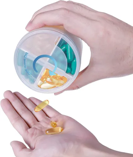 Vista 5 de KIGI Organizador de suplementos extra grande con 4 compartimentos, dispensador de píldoras de fácil apertura, organizador mensual de vitaminas