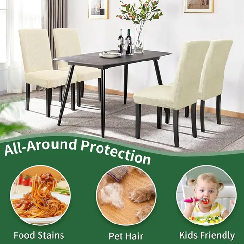 Vista 6 de Sufdari Juego de 4 fundas para sillas de comedor, color beige, antideslizantes, de elastano, elásticas, para comedor, hotel (Grande)