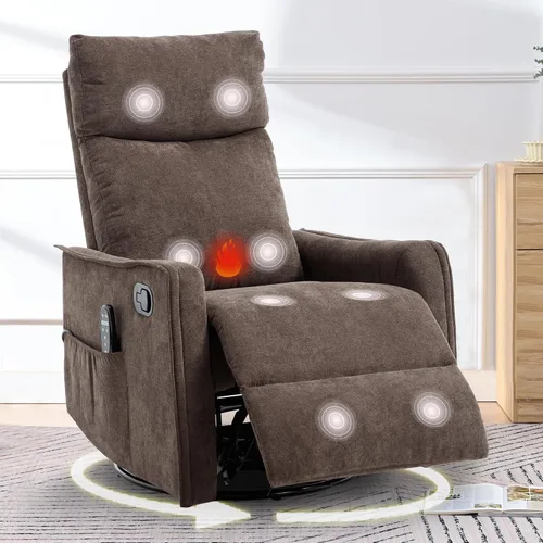 Vista 15 de cinkehome Silla Reclinable Giratoria Mecedora con Masaje Térmico, Sillas Reclinables Mecedoras para Guardería, Espacios Pequeños, Respaldo Alto