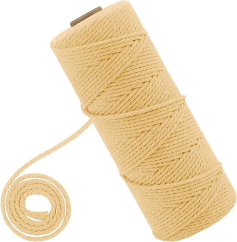 Vista 21 de CAMAL Cordón de macramé de 0.079 pulgadas x 109 yardas, cuerda de color trenzado de 3 hebras de algodón natural para tejer, atrapasueños, colgar