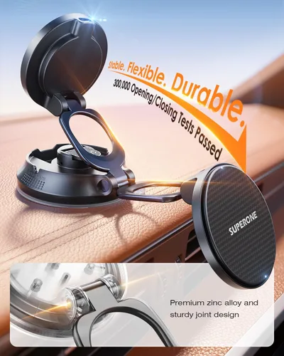 Vista 8 de SUPERONE Cargador de coche MagSafe, cargador de coche inalámbrico magnético de carga rápida de 15 W [88+LBS Ultra succión y 2800gf magnético fuerte]