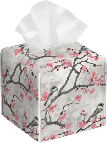 Vista 13 de Caja de pañuelos con diseño floral de amapola marrón con acuarela, diseño de flores abstractas de cuero, soporte decorativo para caja de papel