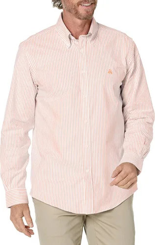 Vista 4 de Brooks Brothers Camisa Deportiva de Manga Larga sin Planchar con Botón para Hombre CORAL ROJO