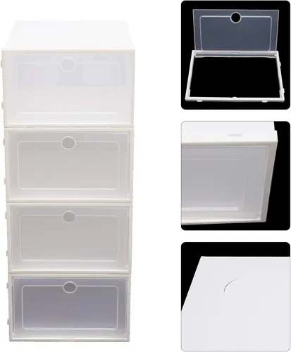 Vista 4 de Paquete de 20 cajas de almacenamiento de zapatos, de plástico transparente, plegable, apilable, organizador de zapatos, contenedores para armario