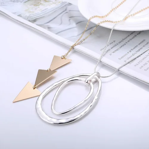 Vista 7 de FUNRUN JEWELRY Juego de 6 collares largos con dije de barra y hoja circular, collar con flecha para mujer, Metal