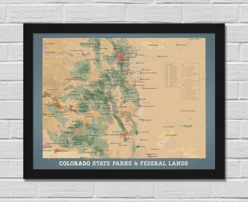 Vista 9 de Colorado State Parks & Federal Lands 18x24 Poster (Camel & Slate Blue)