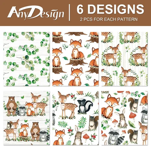 Vista 3 de AnyDesign 12 hojas de papel de regalo de criaturas del bosque, papel de regalo de eucalipto de animales de la selva, papel de arte plegado plano