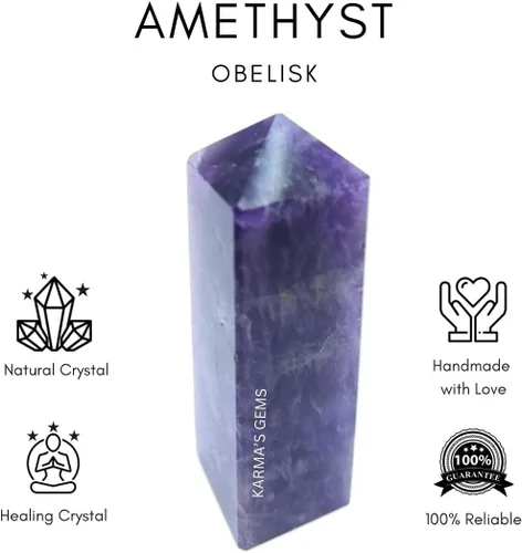 Vista 2 de Amatista, 3-4 pulgadas, 4 facetas, torres de cristal, curación natural, obelisco, curación de reiki, rejilla de cristal, punto único, chakra reiki