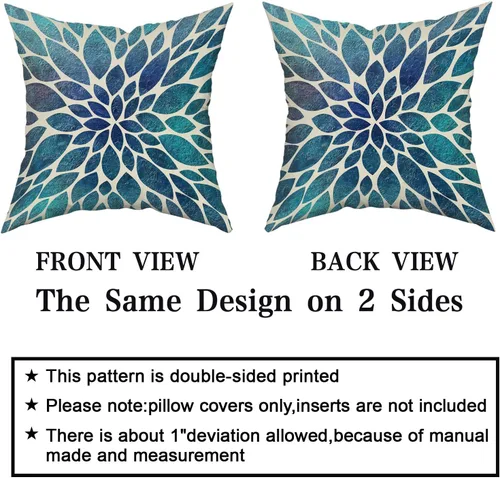 Vista 4 de Juego de 2 fundas de almohada de dalia verde azulado primaveral de 16 x 16 pulgadas, fundas de almohada modernas abstractas para sofá, decoración