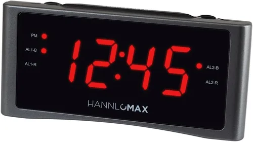 Vista 6 de HANNLOMAX Radio despertador HX-151CR, radio PLL AM/FM, alarma dual, pantalla LED roja de 1.2", solo operación de CA (negro)