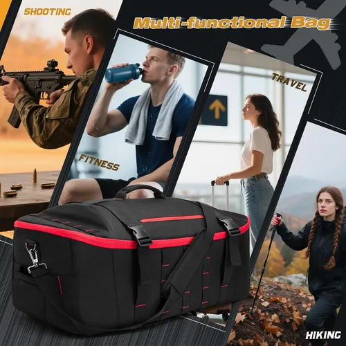 Vista 7 de Bolsa de lona táctica de 65 L con correas de mochila, bolsillo húmedo y divisores desmontables, mochila de lona para viajes, deportes y militares