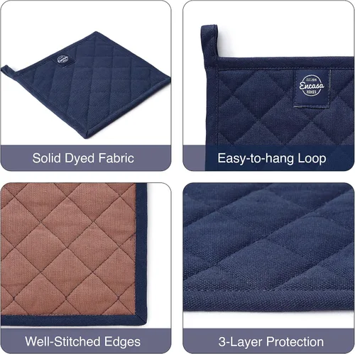 Vista 5 de Encasa XO Soportes para ollas, almohadillas acolchadas para cocina, 8 x 8 Azul escocés