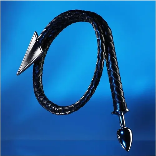 Vista 5 de Metal Anal Plug Pu Cuero Látigo Sexo Anal Cola Cosplay Butt Plug Juegos para adultos Rendirse y controlar Juguetes sexuales anales