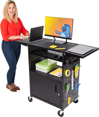 Vista 9 de Line Leader Stellar - Carrito de computadora con tablero de clavijas y ganchos personalizables, armarios de doble bloqueo, alimentación certificada