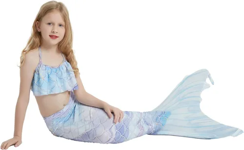 Vista 5 de Traje de baño de cola de sirena para niñas, traje de baño de princesa, conjunto de 5 piezas para 3-12 años