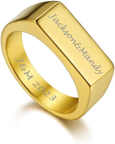 Vista 14 de Bandmax Anillos de sello para hombre, acero inoxidable, chapado en oro de 14 quilates, negro, minimalista, simple, anillo para hombres y mujeres