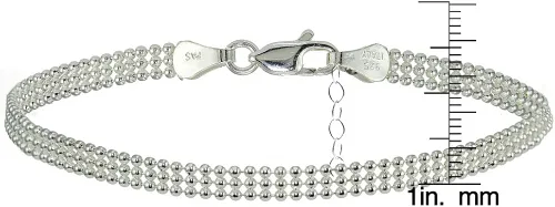 Vista 3 de Tobillera de plata de ley con diseño de malla de Hoops & Loops