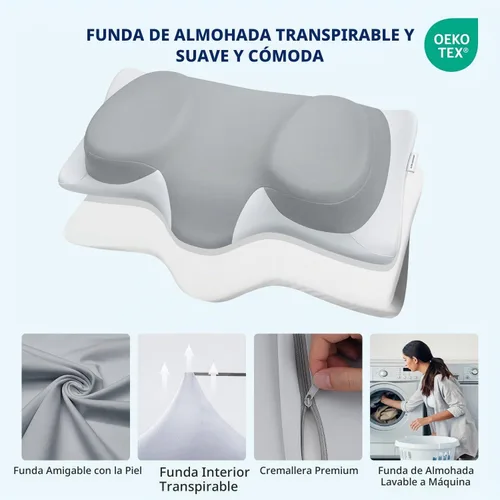 Vista 8 de ABLEGRID Almohada cervical de espuma viscoelástica de doble capa, almohada de gel refrescante de contorno para aliviar el dolor de cuello, hombros