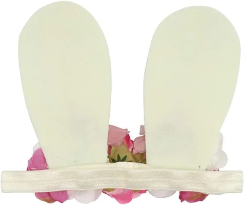 Vista 4 de Diadema de orejas de conejo de primavera para niñas, corona de flores, bosque, pieza de cabeza floral Orejas de conejo beige grandes