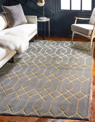 Vista 29 de Marilyn Monroe Glam Collection - Alfombra de área con diseño enrejado (2 x 3 pies, rectangular, azul marino y dorado)
