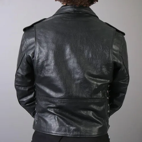 Vista 4 de Chaqueta para motocicleta negra clásica Hot Leathers con revestimiento y cierre externo