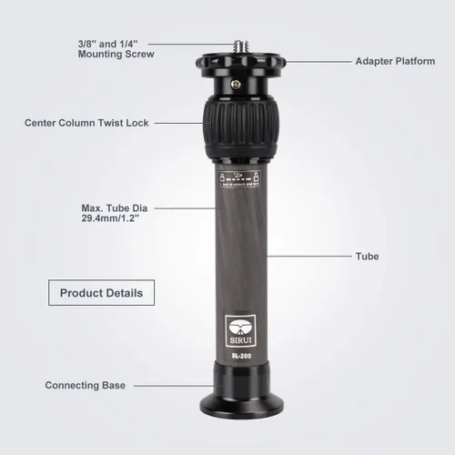 Vista 2 de SIRUI SL-200 Poste de Extensión para Trípode de Fibra de Carbono, Extensor de Columna Central de Dos Secciones para Trípodes