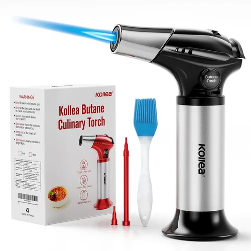 Vista 10 de Kollea - Soplete para Creme Brulee, soplete recargable de butano, soplete de cocina con bloqueo de seguridad y llama ajustable para hornear, Rojo