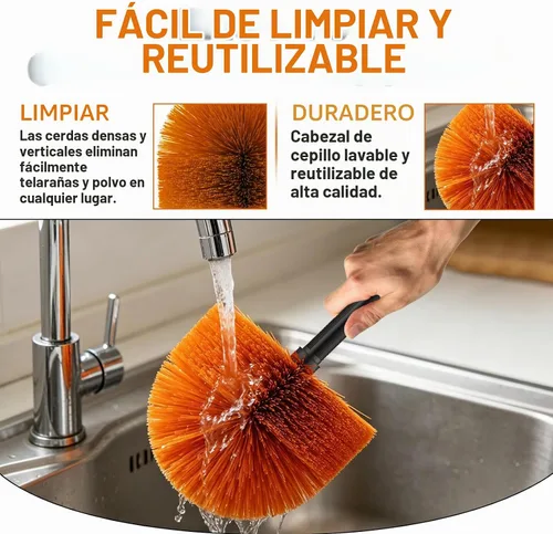 Vista 5 de Buyplus Plumero de telaraña de alcance de 26 pies, cepillo limpiador de telaraña para exteriores con poste de extensión profesional de 5 a 20 pies