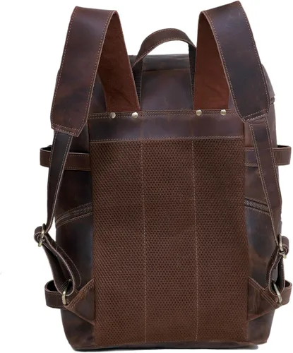 Vista 8 de HLC Mochila de cuero genuino para computadora portátil para hombres y mujeres, mochila genuina de gran capacidad, para negocios, retro, viajes