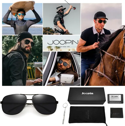Vista 6 de Joopin Lentes de sol polarizados de aviación de metal para hombre, gafas de sol militares clásicas para mujer, lentes rectangulares con protección