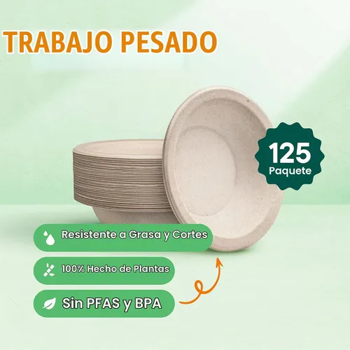 Vista 2 de Cuencos de papel, 100% compostables desechables para sopa [paquete de 125] - libres de PFAS - Certificado BPI - [16 onzas] resistentes, ecológicos