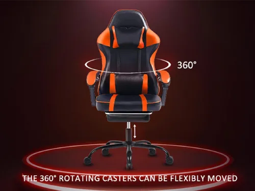 Vista 5 de Gaming Chair for Adults with Footrest & Lumbar Support - High Weight Capacity PU Leather Computer Chair, 360° Swivel, Orange