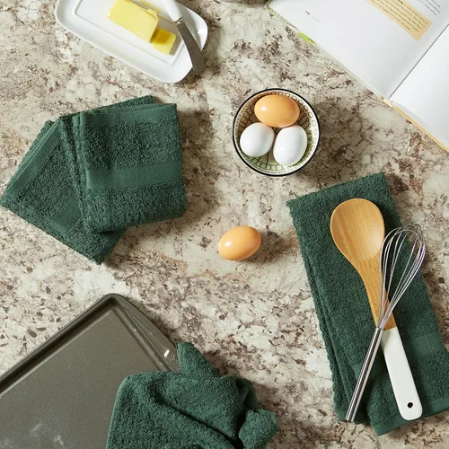Vista 6 de DII Basic Terry Collection Juego de Paños de Cocina Waffle, 15x26, Verde Oscuro Sólido, 4 Piezas