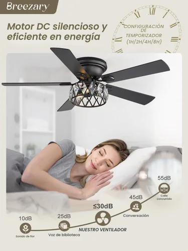 Vista 5 de Ventiladores de techo de montaje empotrado de 52 pulgadas con luces y control remoto, 5 aspas de doble cara, motor CC reversible de 6 velocidades
