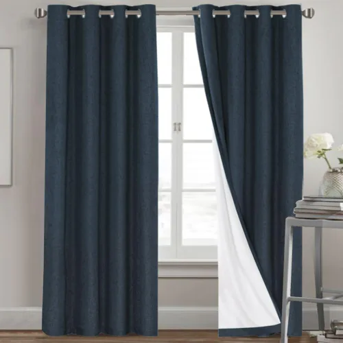 Vista 165 de Cortinas con textura de lino 100% opacas de 64 pulgadas de largo, juego de 2 paneles de cortinas de lino opacas con forro aislante térmico que Arena