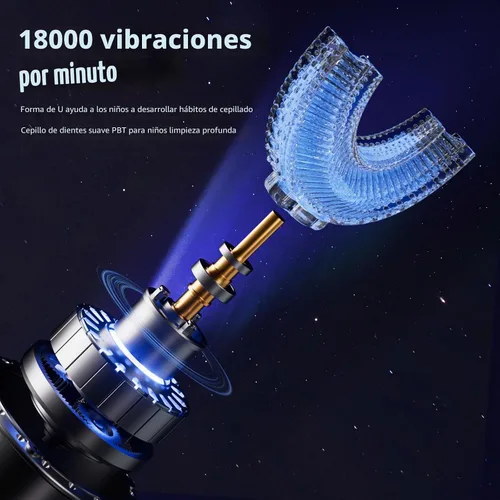 Vista 7 de Cepillo de dientes eléctrico en forma de U para niños, con 3 modos de limpieza, con 4 cabezales de cepillo, cepillo de dientes automático sónico