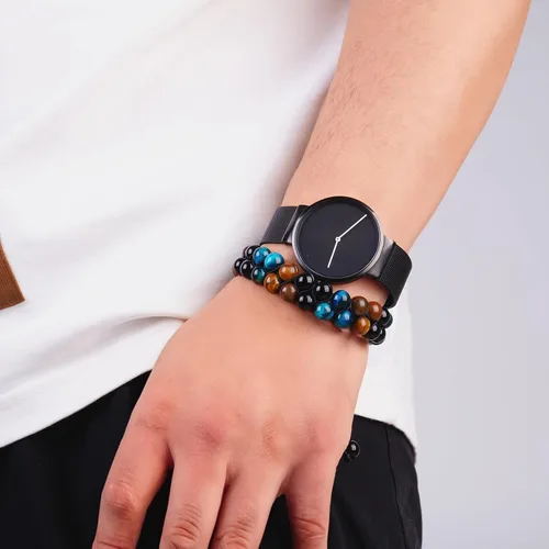 Vista 2 de Triple Protection Bracelet,Bracelets for Men Women, Natural Tiger Eye Jewelry Stone Hematite and Blue Stone Hematite 8mm Crystal Bracelet