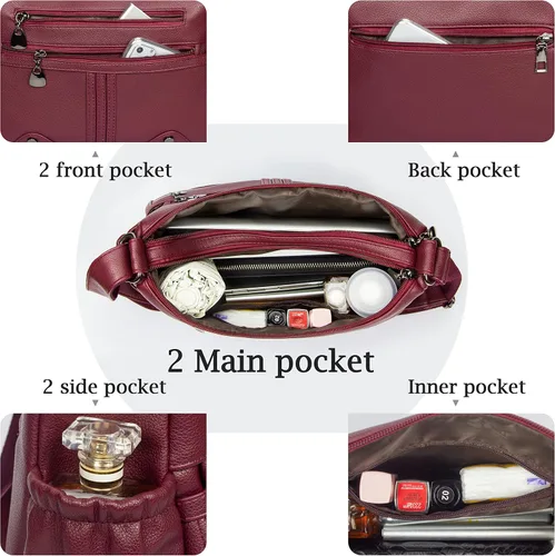 Vista 6 de Bolso bandolera de piel sintética suave para mujer, bolso cruzado con múltiples bolsillos, bolso cruzado mediano espacioso a la moda con asa superior