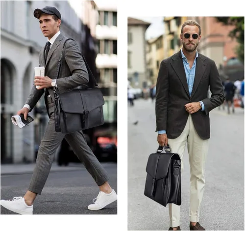 Vista 2 de ESTARER Portafolio de cuero para hombres de 15.6 pulgadas, bolsa para computadora portátil para oficina/negocios/viajes, bolsa de hombro grande