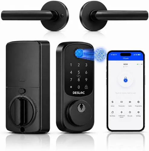 Vista 12 de DESLOC Cerradura de puerta inteligente de huella dactilar B200, cerrojo de Negro