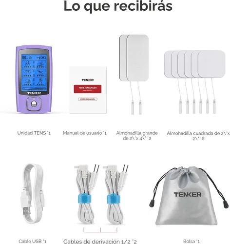Vista 8 de TENKER - Unidad TENS para estimulación muscular, máquina TENS EMS de 24 modos para terapia de alivio del dolor/manejo del dolor, masajeador de pulso