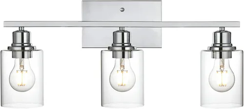 Vista 11 de Lámpara de pared de 3 luces de níquel cepillado de metal, lámpara de tocador de interior con pantalla de vidrio transparente, accesorios