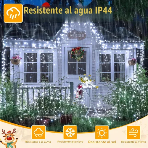 Vista 4 de Ollny Icicle Lights 720LED 60FT, luces de Navidad blancas frías con control remoto, 8 modos regulables, impermeables, enchufables, temporizador, luz